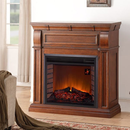 Duluth Forge Auburn Cherry Full Size Electric Fireplace with Wood Mantel