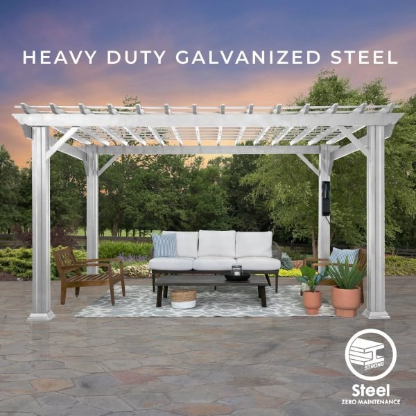 Backyard Discovery Hawthorne 14' x 12' White Steel Pergola with Soft Canopy