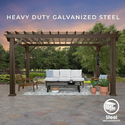 Backyard Discovery Ashford 14' x 12' Brown Steel Pergola with Soft Canopy