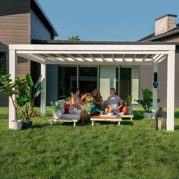 Backyard Discovery Windham 14' x 10' White Steel Pergola with Soft Canopy