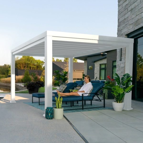 Backyard Discovery Windham 14' x 10' White Steel Pergola with Soft Canopy