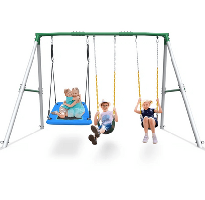 Designasofa 660 lbs Heavy-Duty Metal Swing Set with Platform Swing and 2 Belt Swings