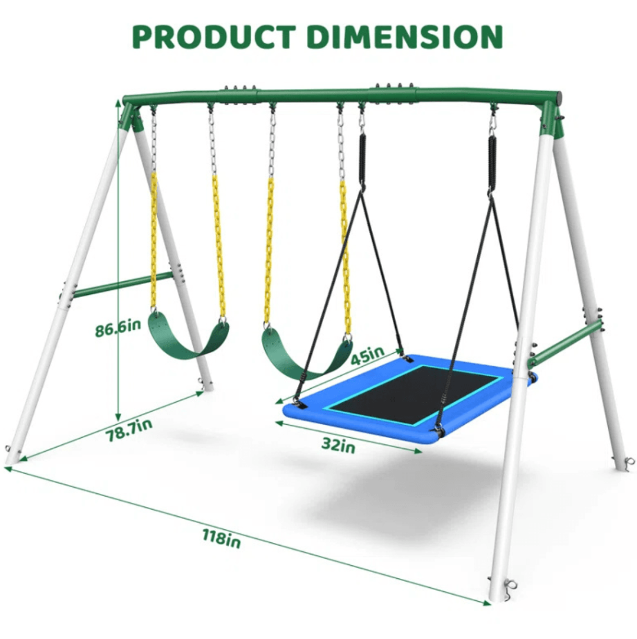 Designasofa 660 lbs Heavy-Duty Metal Swing Set with Platform Swing and 2 Belt Swings