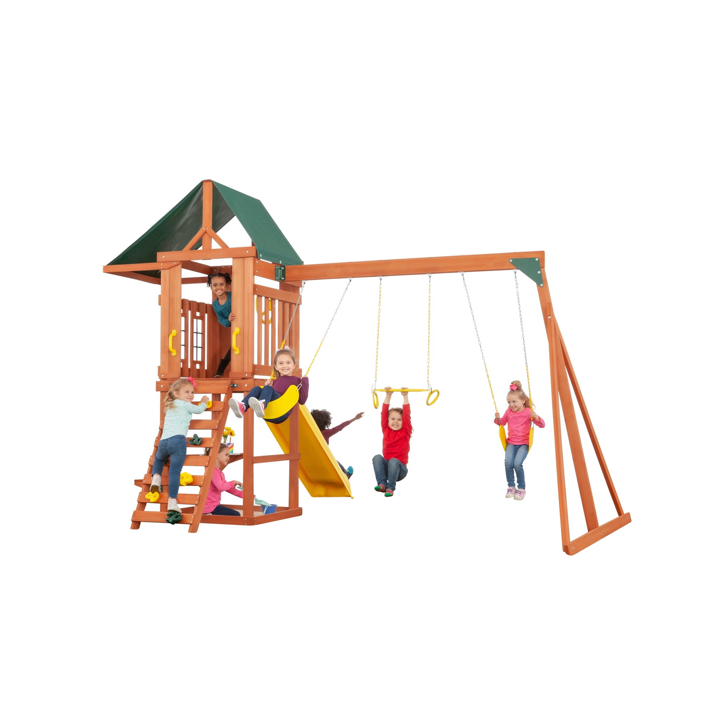 Creative Cedar Designs Cedar Cottage Wooden Swing Set with Slide and Picnic Table