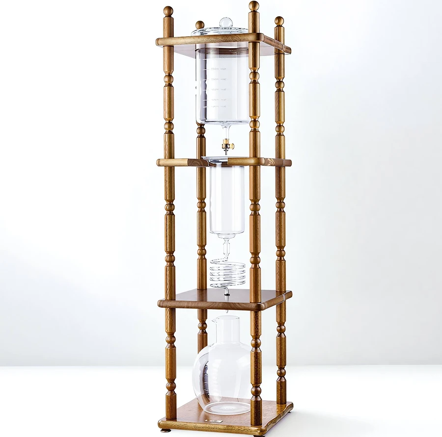 Yama 25 Cup Cold Brew Tower Curved Brown Wood Frame