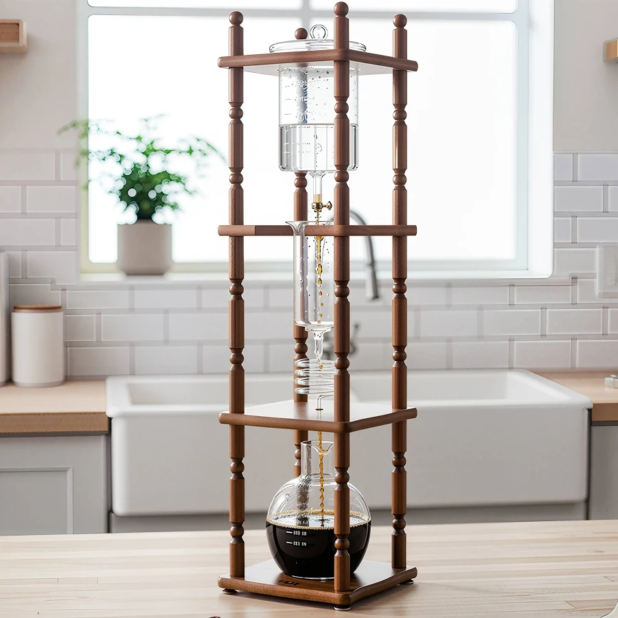 Yama 25 Cup Cold Brew Tower Curved Brown Wood Frame