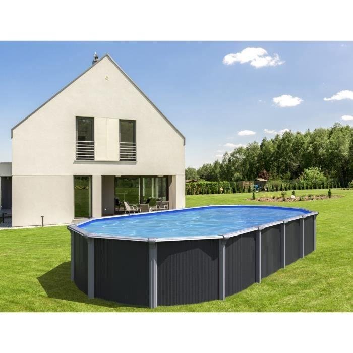 Trigano Piscine métal hors sol anthracite 5,20 x 3,95 x 1,32 m