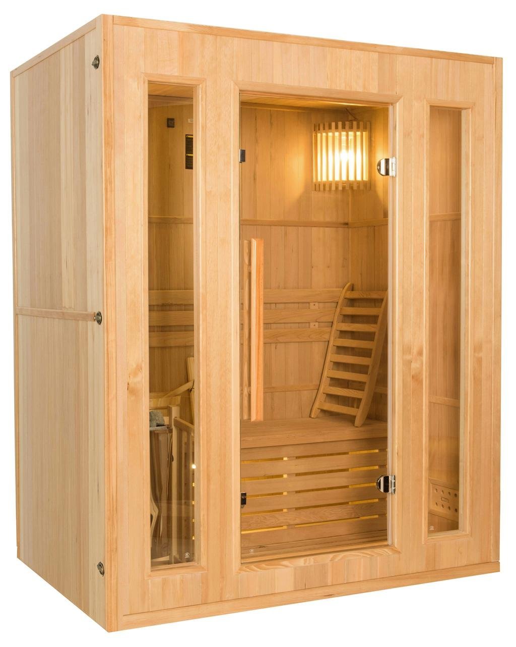 Sauna Finlandais Vapeur Feroe 3 Places en Hemlock 1500x1200x1900mm Poêle Electrique 4.5kW