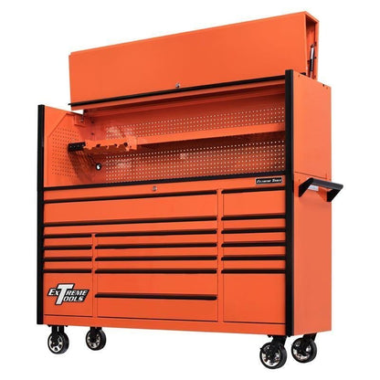 Scratch & Dent, Extreme Tools DX Series 72″ x 21″ Triple Bank Roller Cabinet, 17 Drawers – Orange/Black Showroom Demo